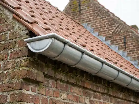 Gouttière pendante en zinc curée au bas d'une toiture en tuiles propre